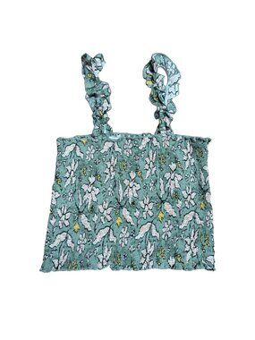 Aerie Smocked Crop Tank Women's Size S Green Floral Print